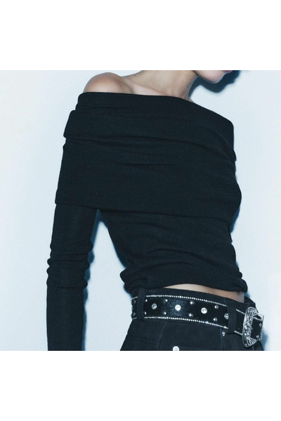 Женский черный джемпер с открытыми плечами Zara