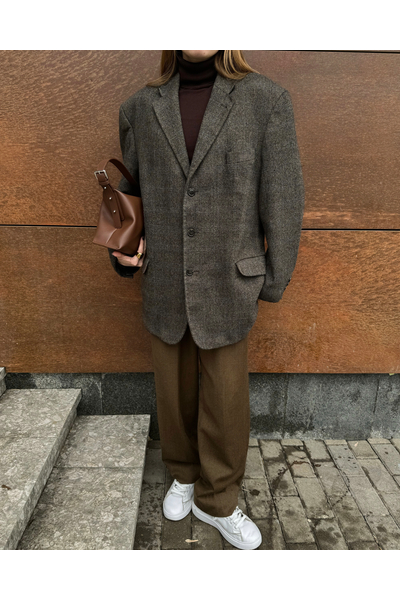 Мужское шерстяное пальто-пиджак в елочку