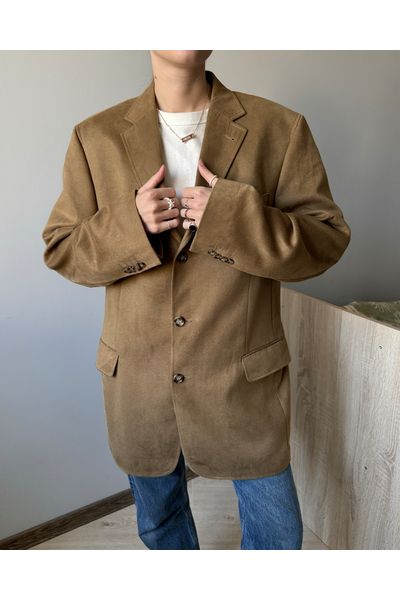 Мужской пиджак мягкой из ткани под замшу