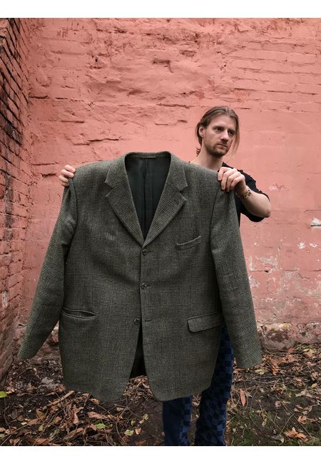 Немецкий винтажный пиджак в клетку из смесовой шерсти