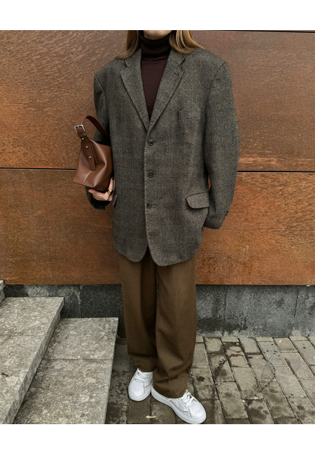Мужское шерстяное пальто-пиджак в елочку
